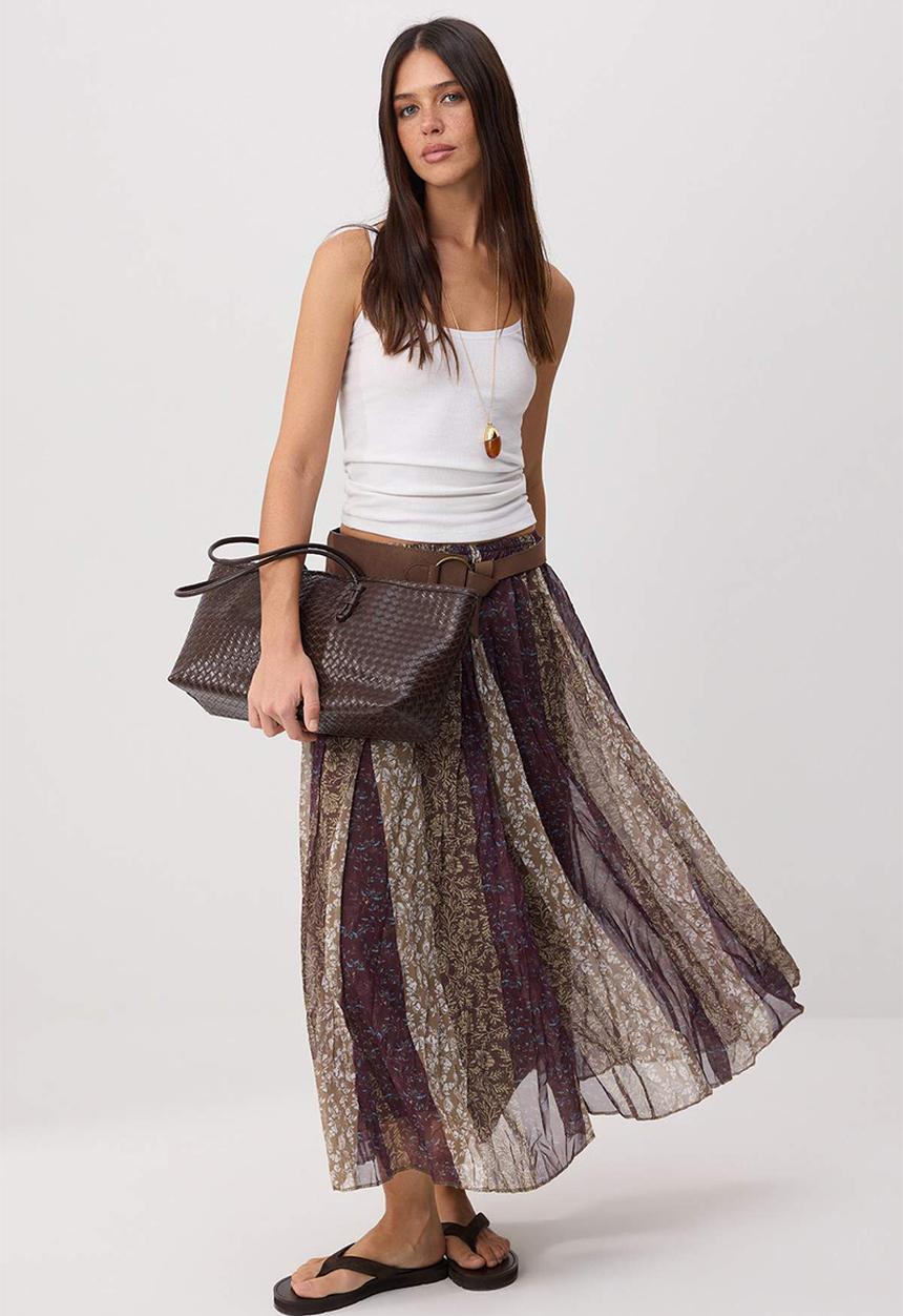 Trendyol - Floral Chiffon Skirt - Brown