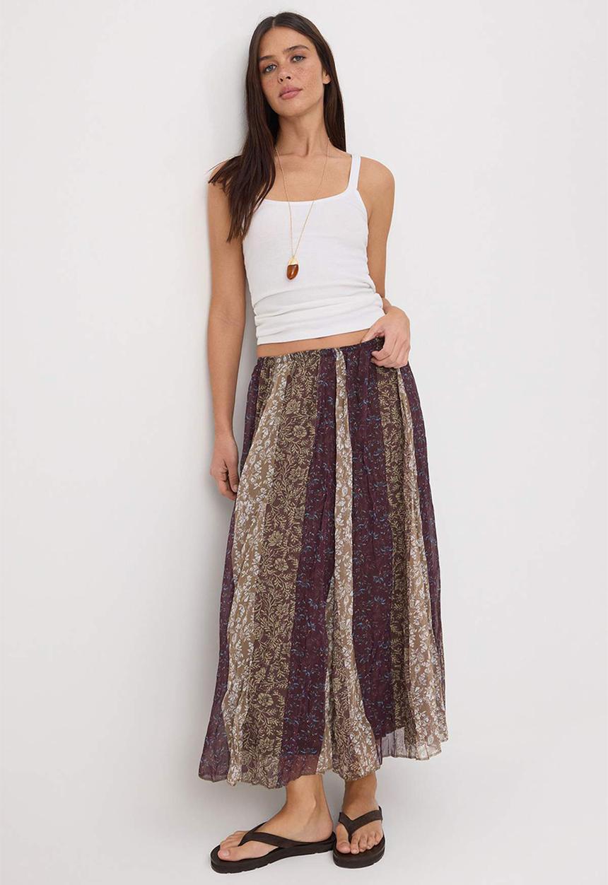 Trendyol - Floral Chiffon Skirt - Brown