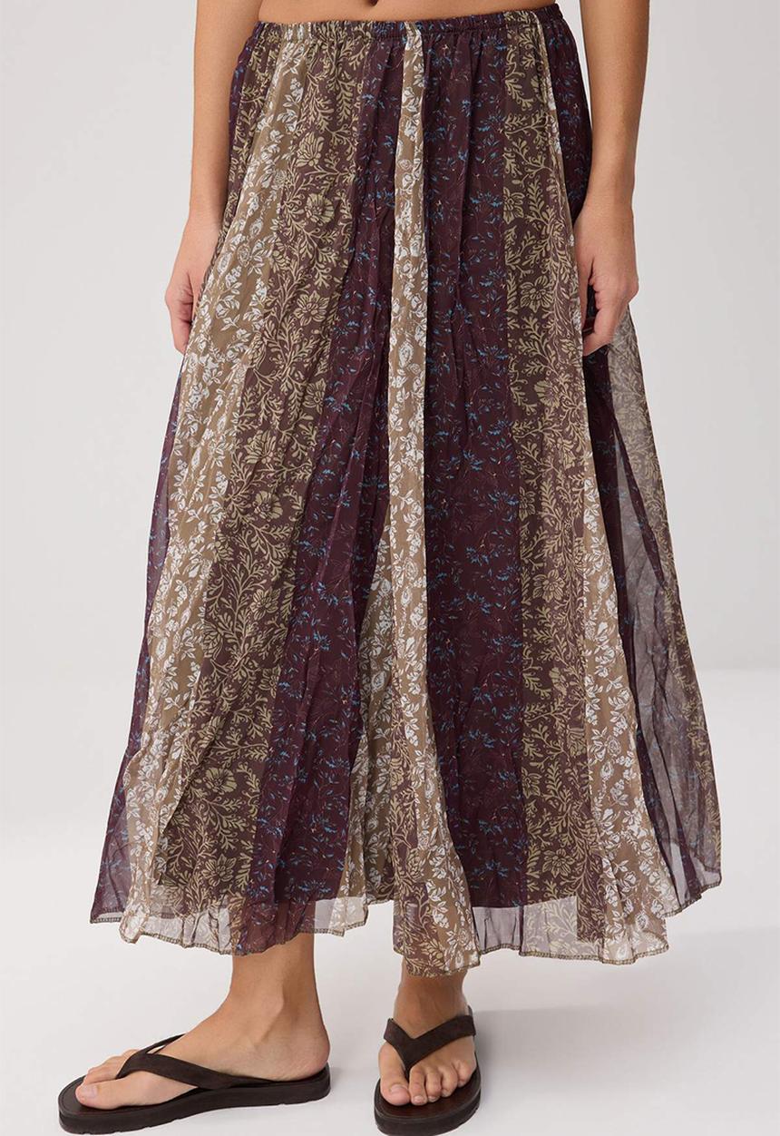 Trendyol - Floral Chiffon Skirt - Brown