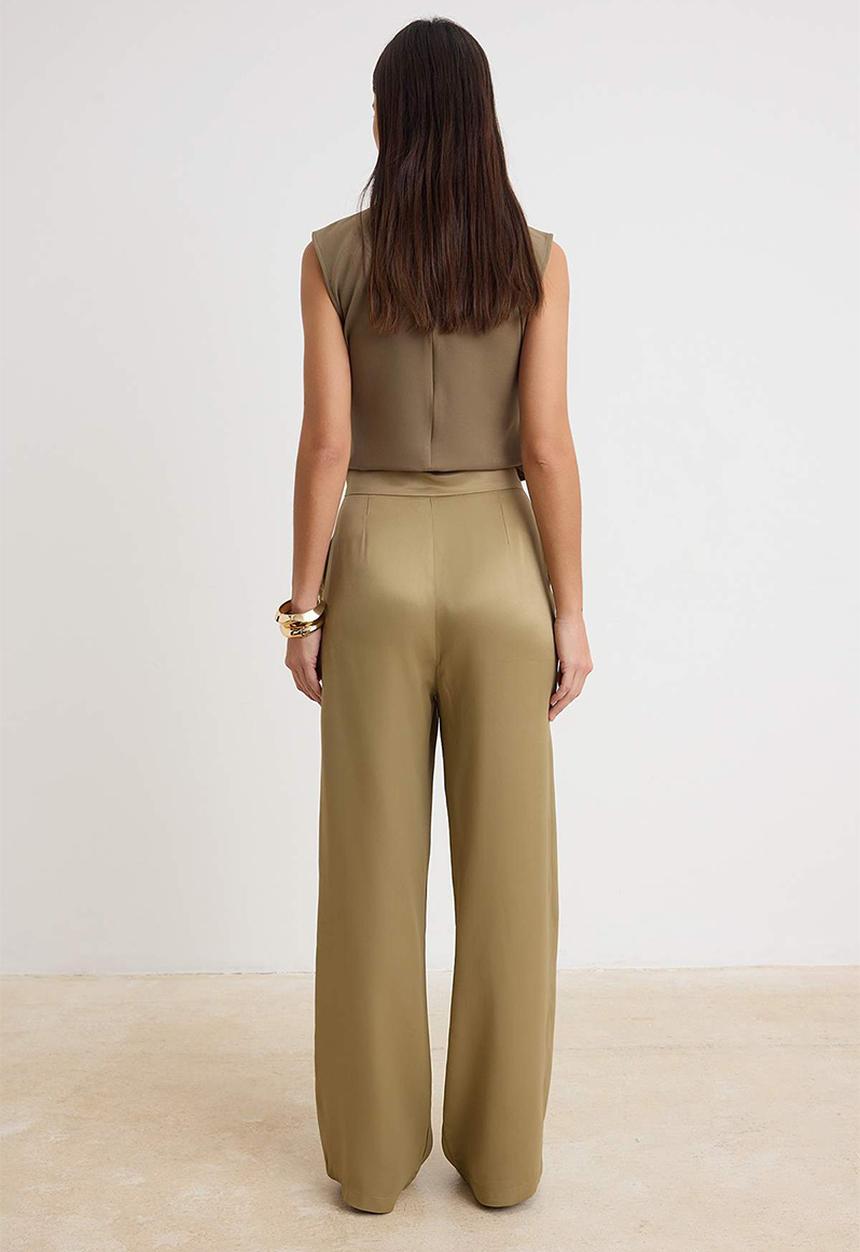 Trendyol - Satin Wide-Leg Trousers - Khaki