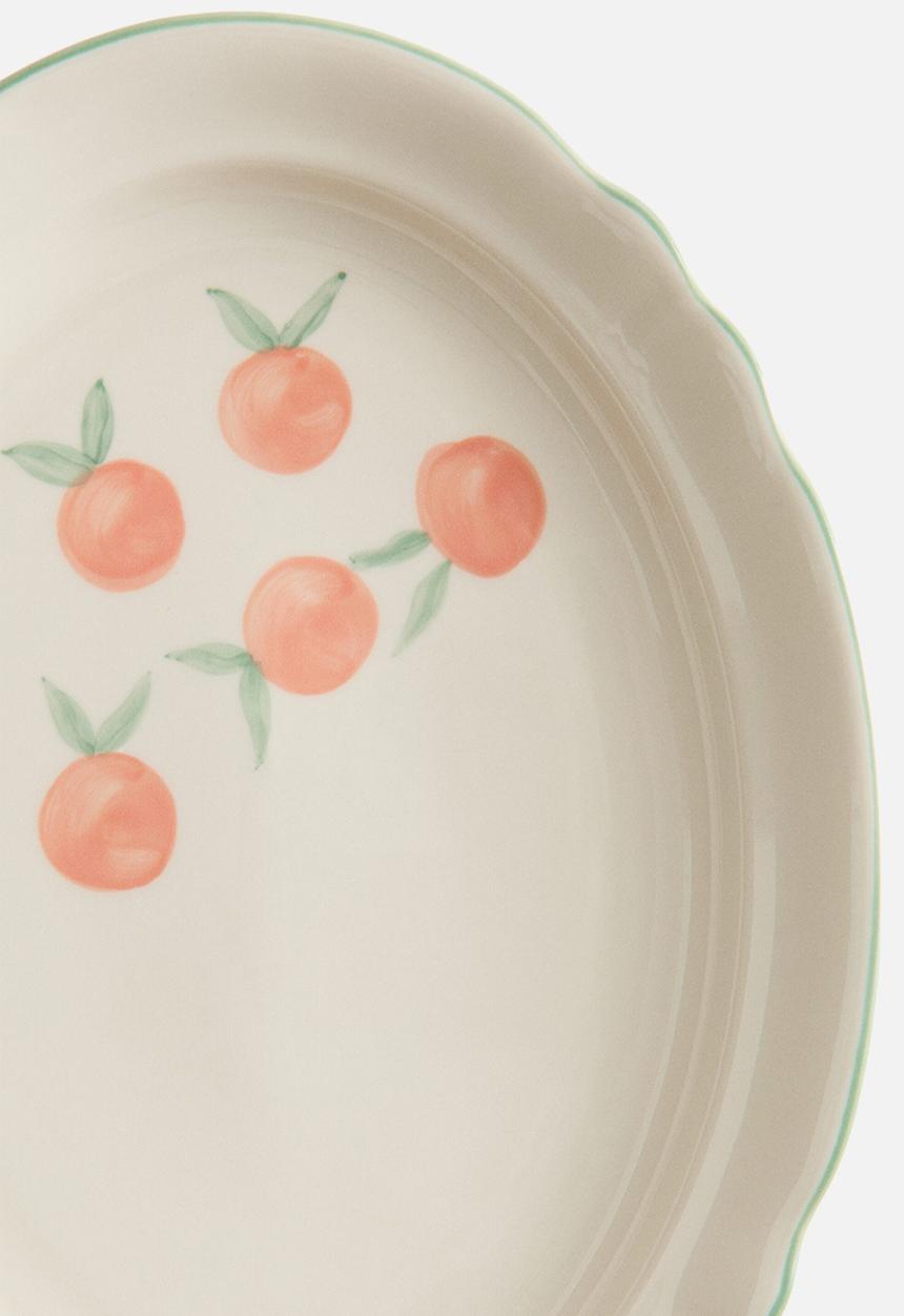 H&M - Hand-painted stoneware serving plate - light beige/oranges