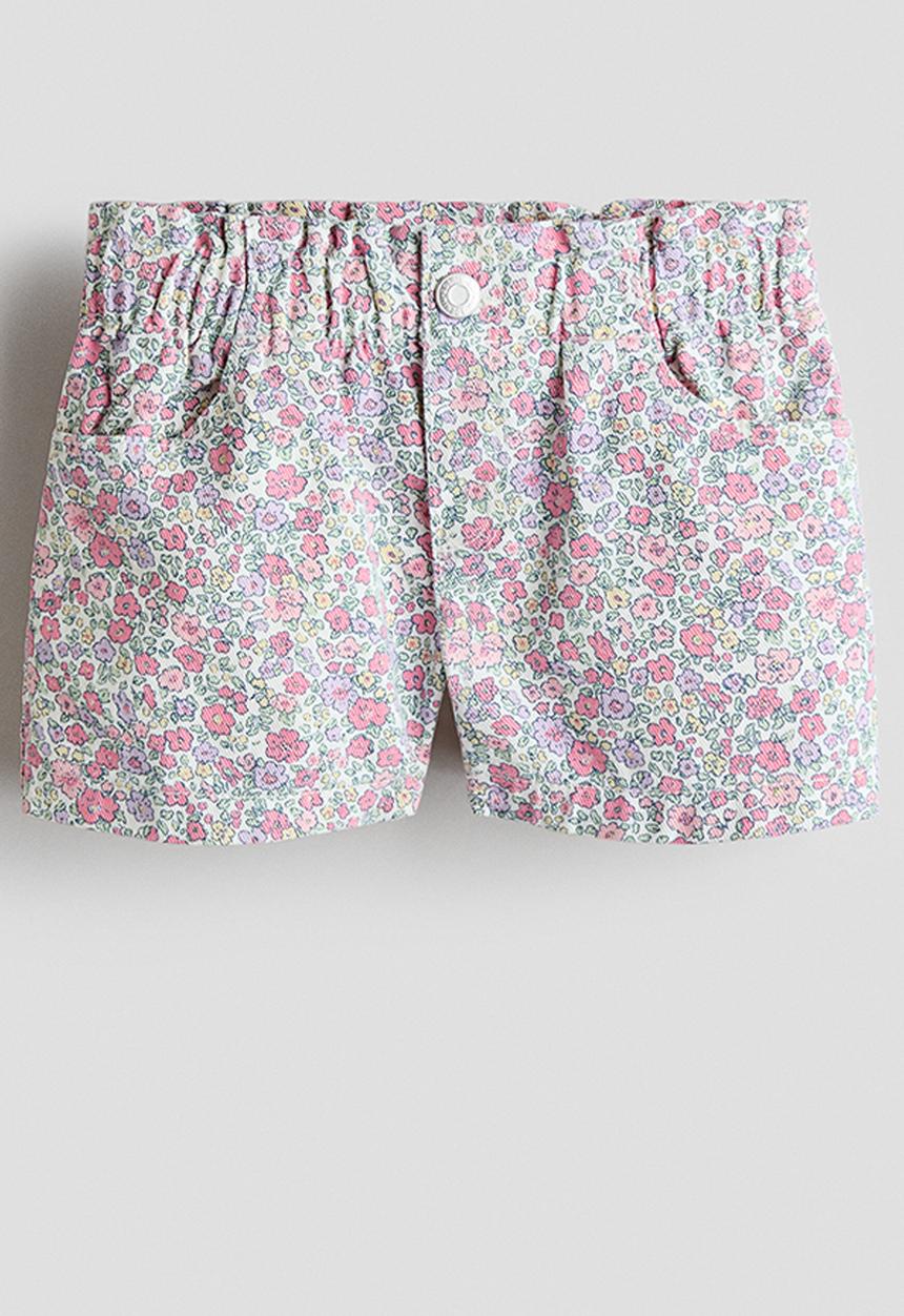 H&M - Loose fit denim shorts - white/floral