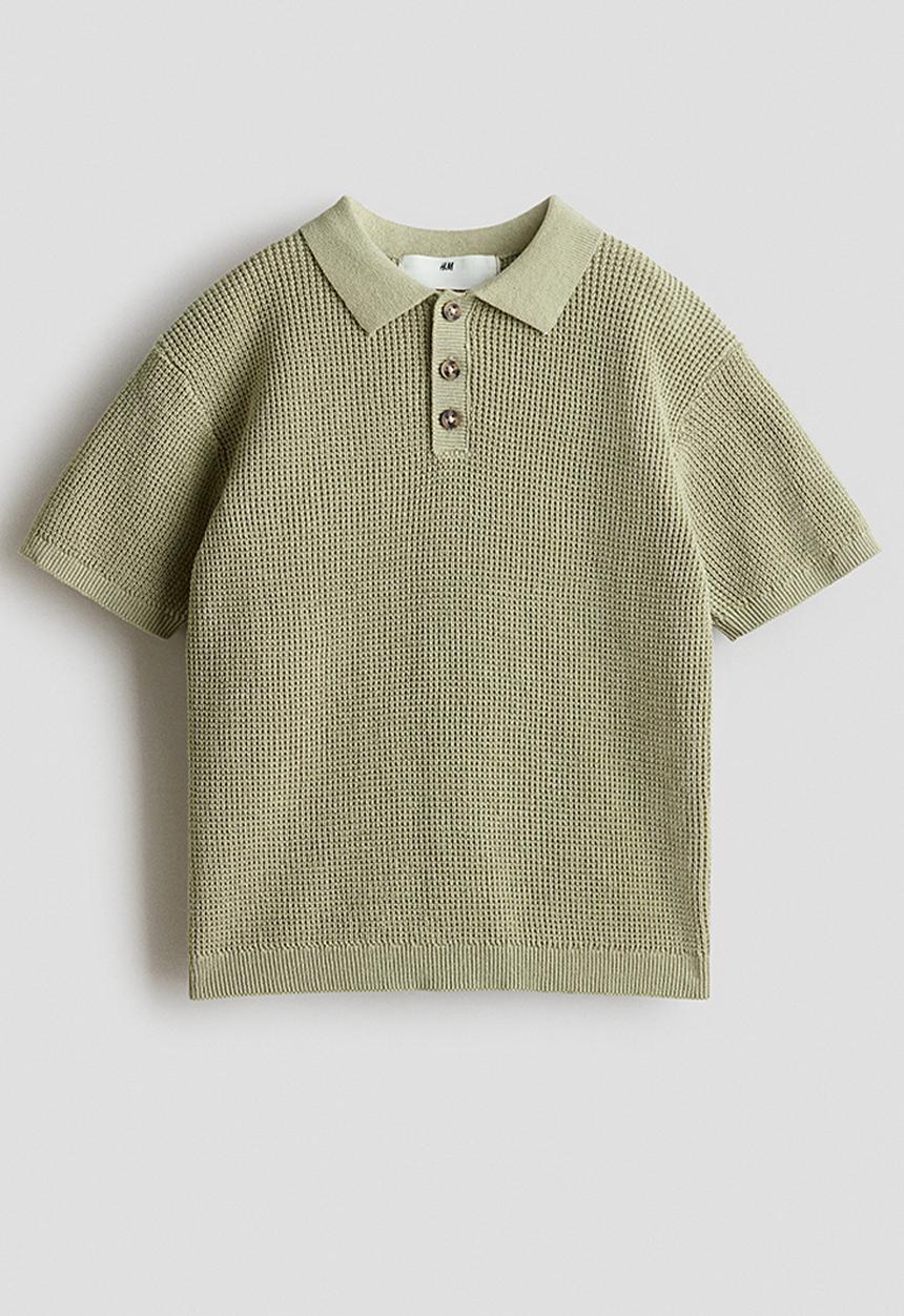H&M - Cotton-knit polo shirt - light khaki green