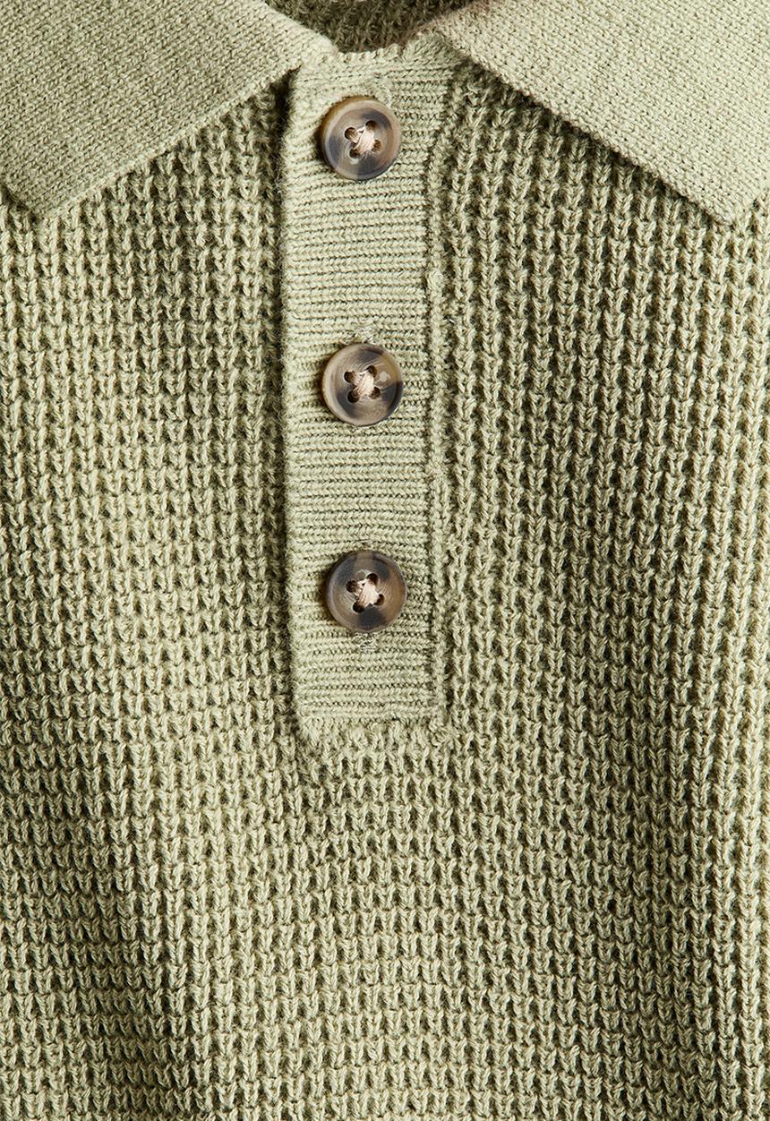 H&M - Cotton-knit polo shirt - light khaki green