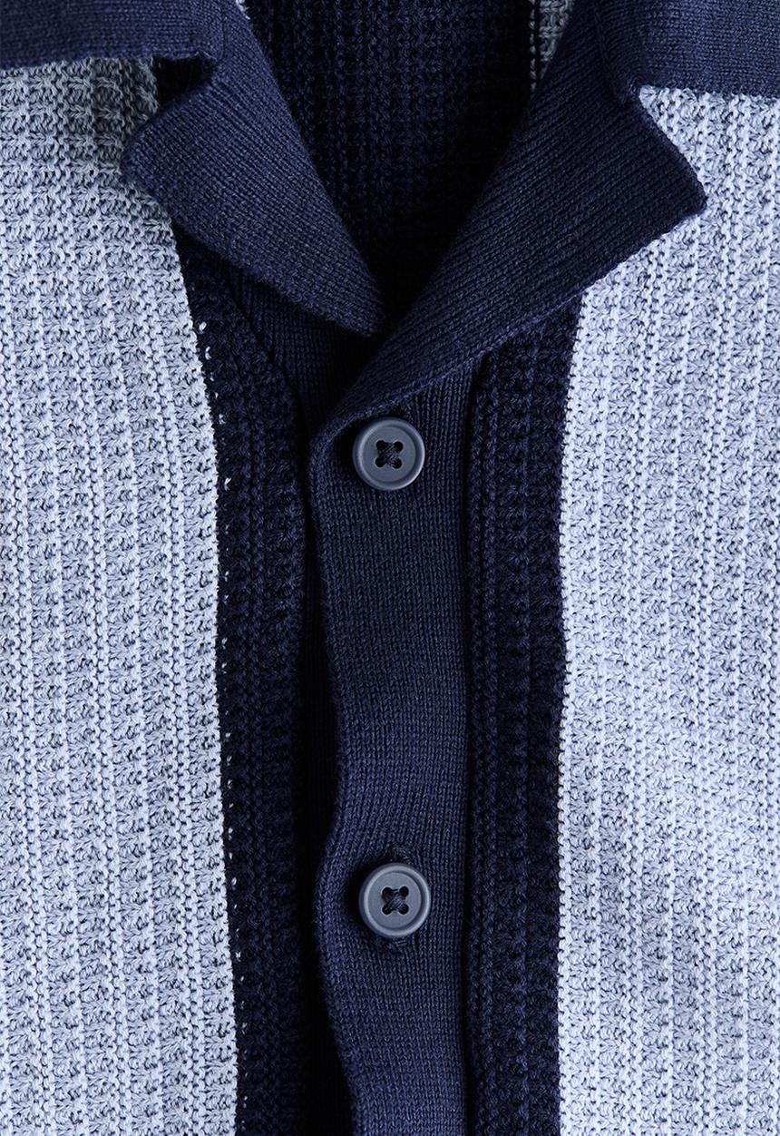 H&M - Fine-knit resort shirt - navy blue/striped