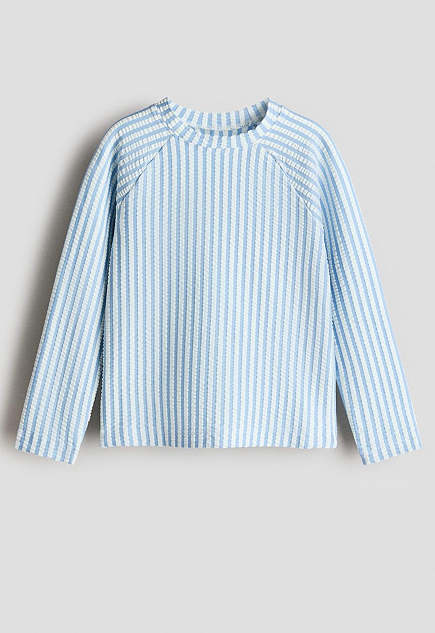 H&M - Upf 50 textured swim top - light blue/striped
