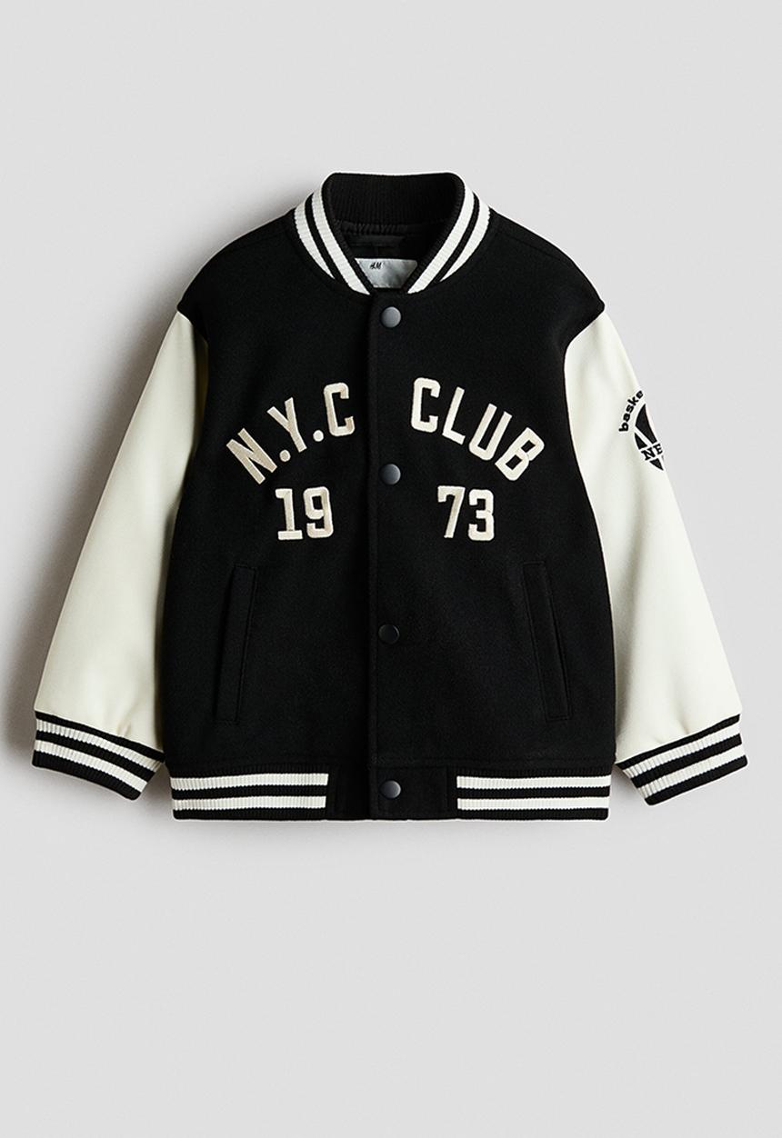 H&M - Motif-detail baseball jacket - black/n.y.c