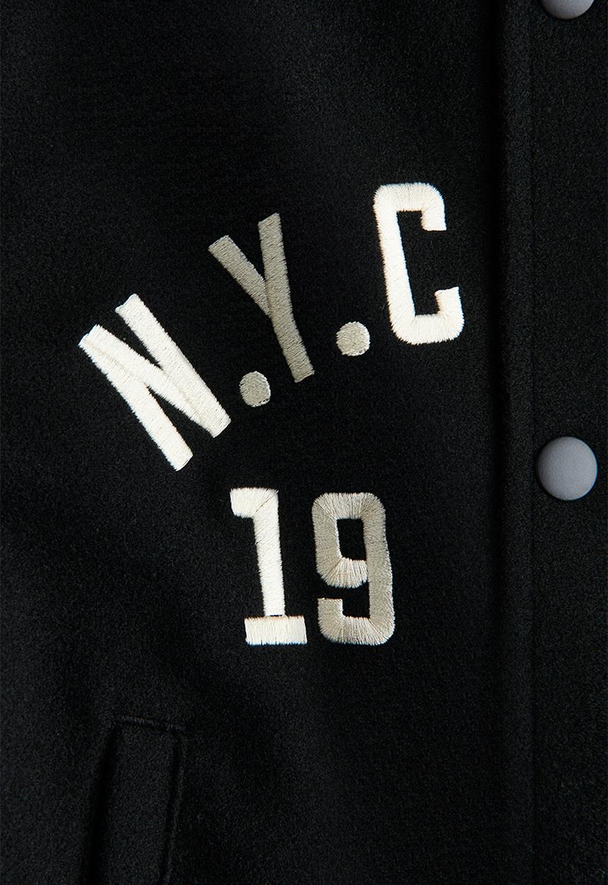 H&M - Motif-detail baseball jacket - black/n.y.c