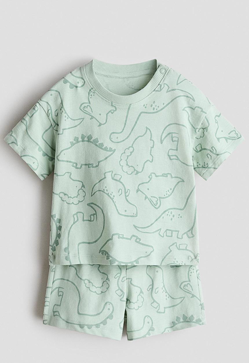 H&M - 2-piece cotton set - light green/dinosaurs