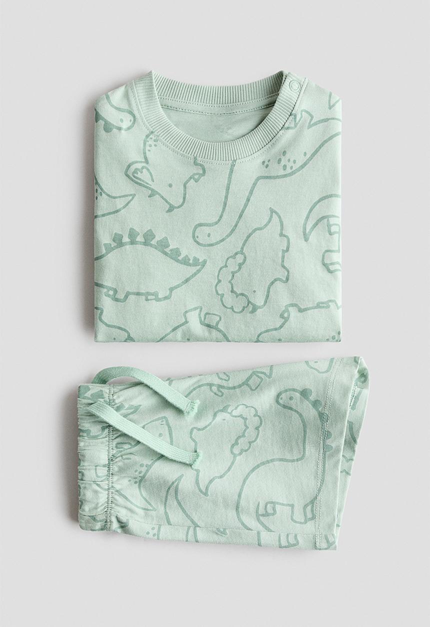 H&M - 2-piece cotton set - light green/dinosaurs