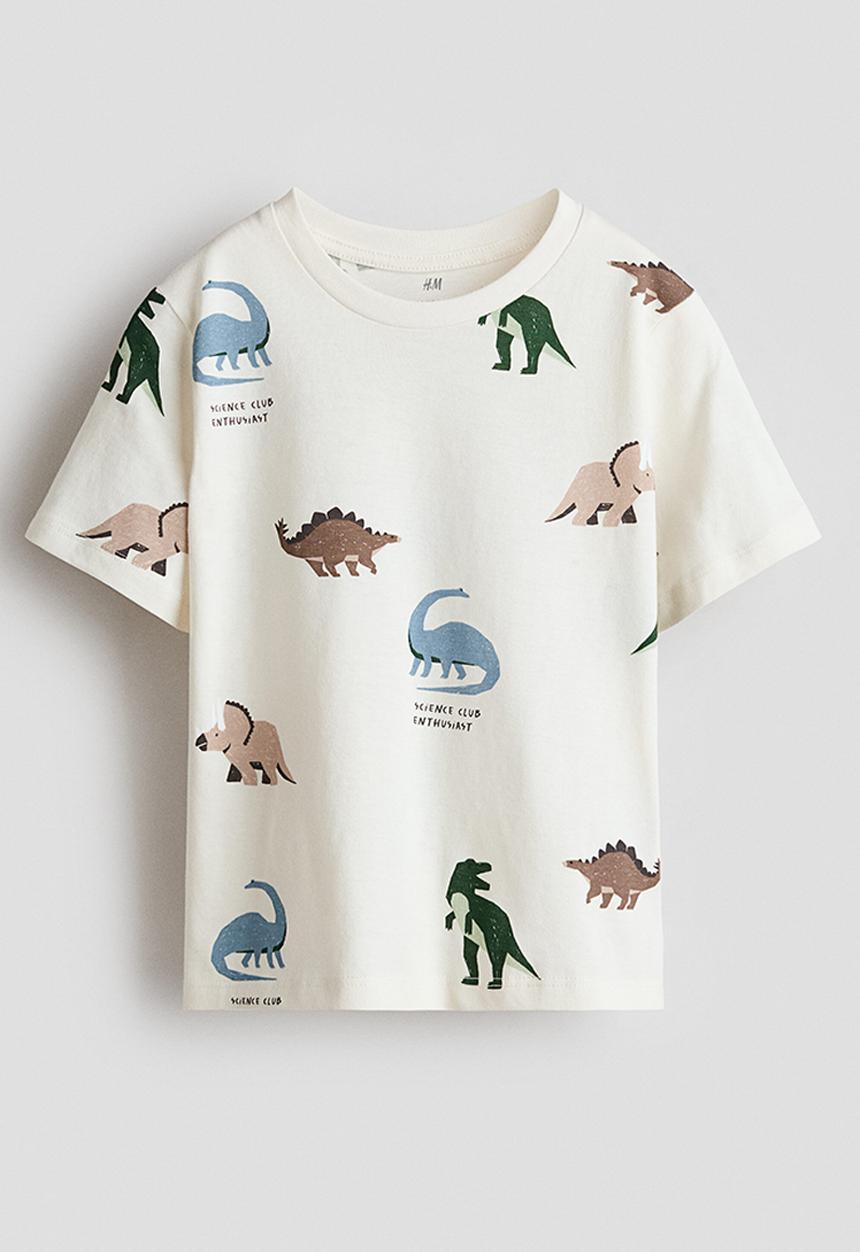 H&M - Printed cotton t-shirt - cream/dinosaurs