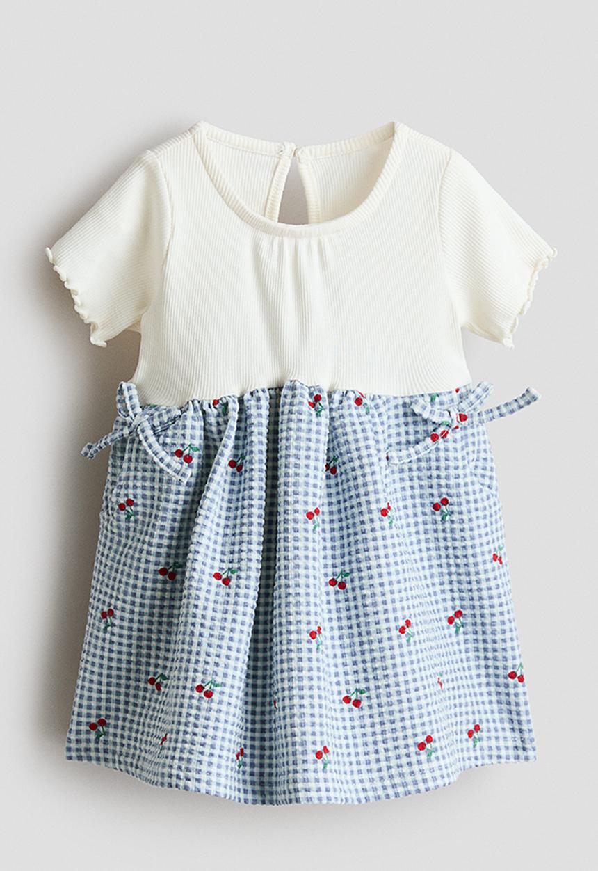H&M - Textured jersey dress - light blue/checked