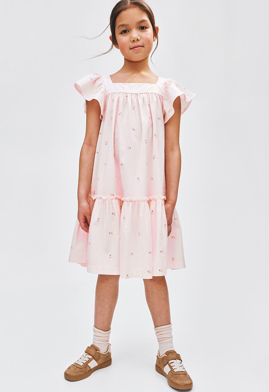 H&M - Flared cotton dress - light pink/cherries