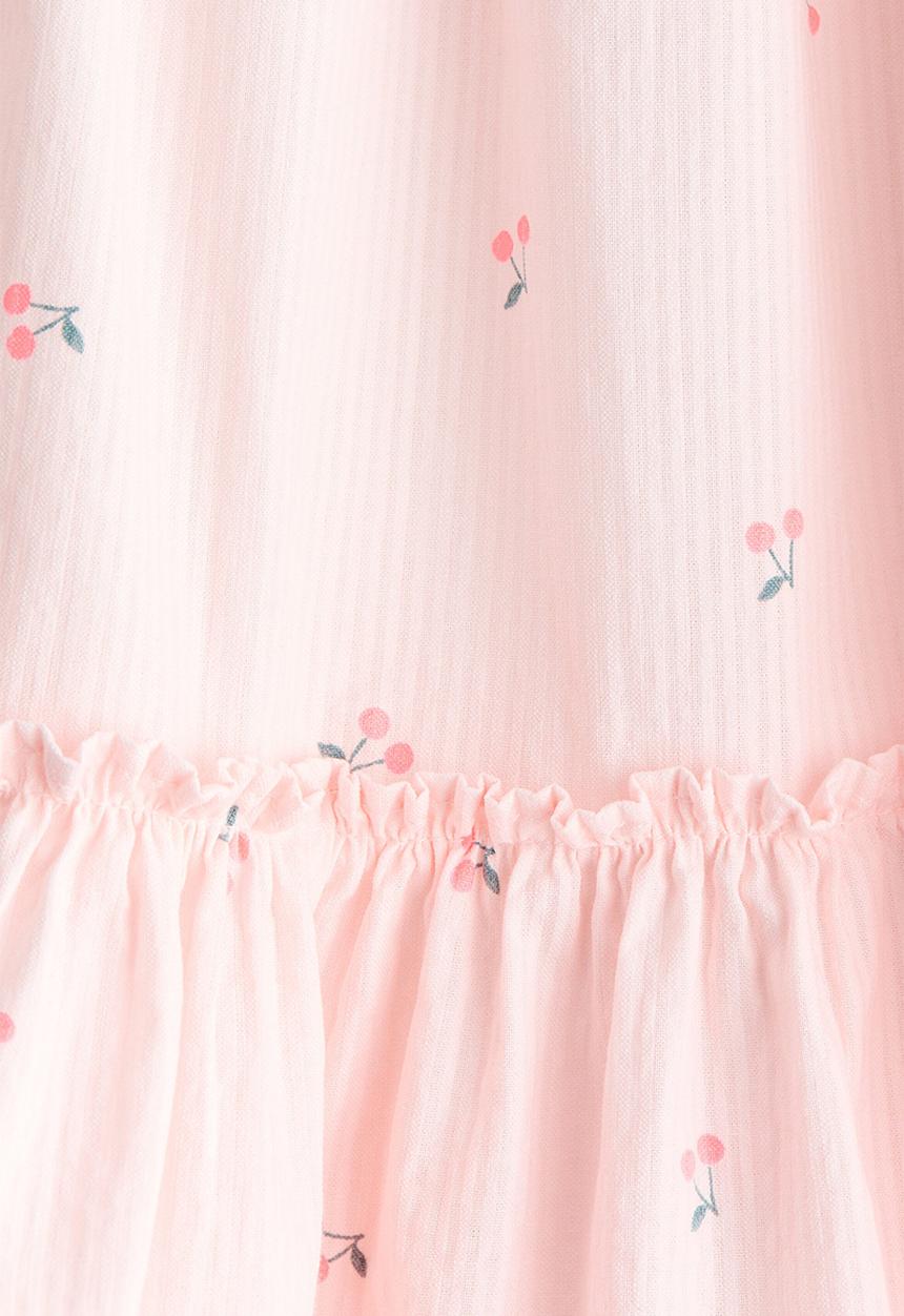 H&M - Flared cotton dress - light pink/cherries