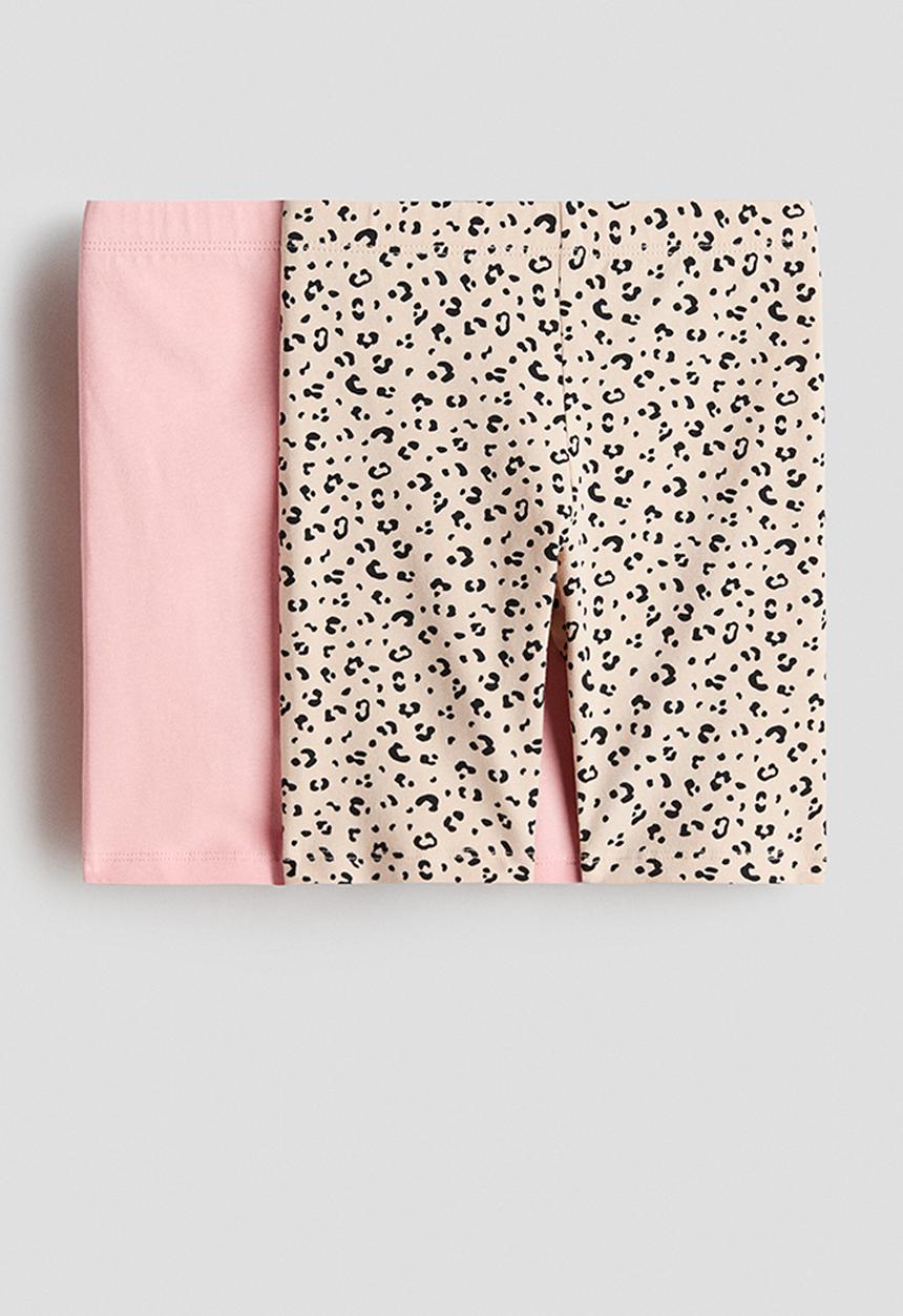 H&M - 2-pack cotton cycling shorts - light beige/leopard print