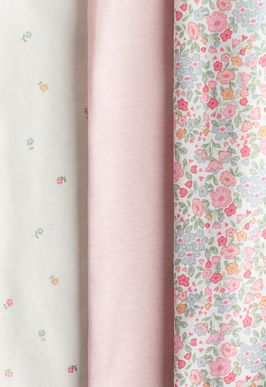 H&M - 3-pack short cotton sleepsuits - pink/floral