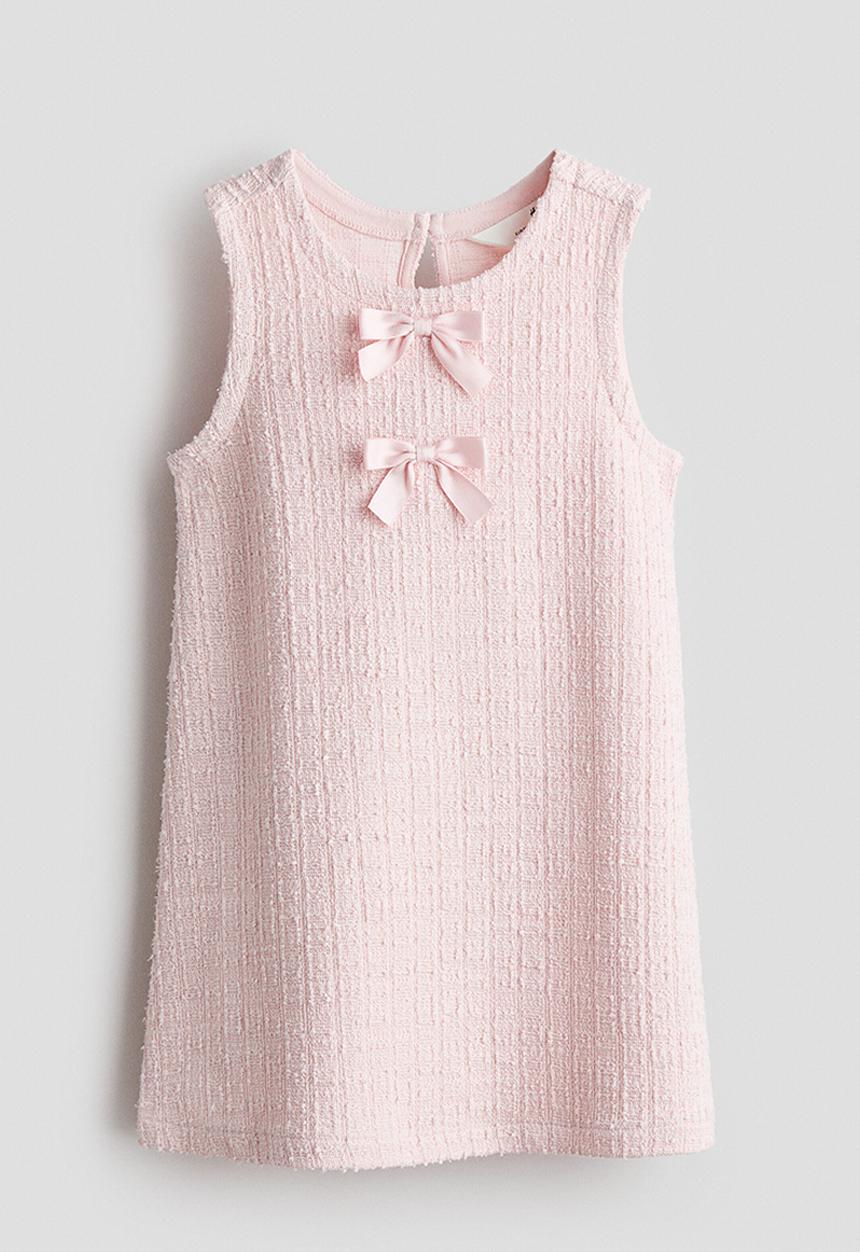 H&M - Bow-detail bouclé-weave dress - light pink
