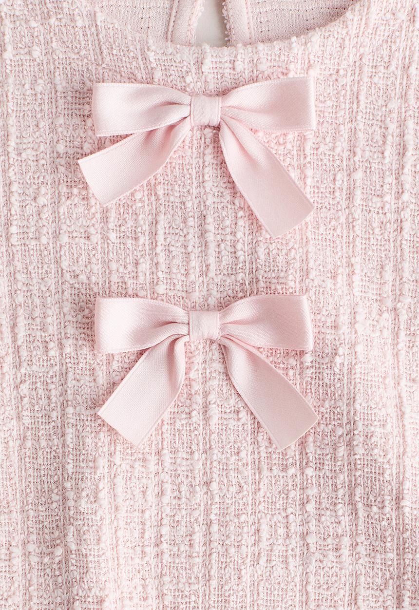 H&M - Bow-detail bouclé-weave dress - light pink