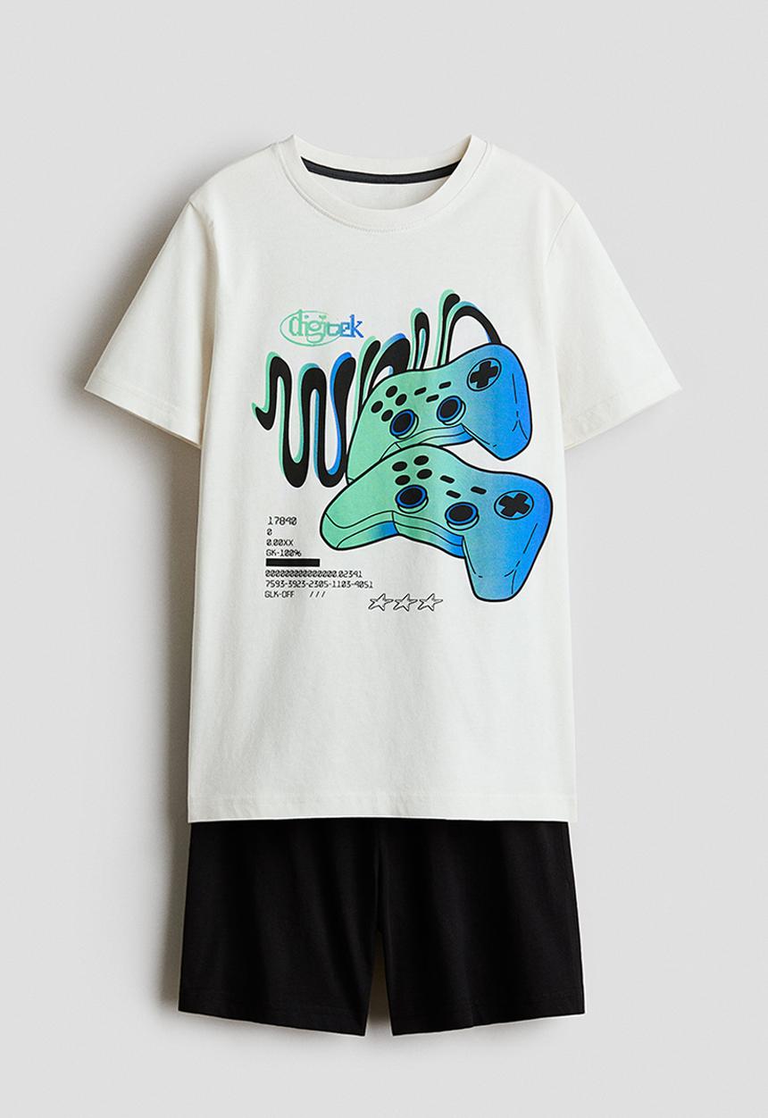 H&M - Cotton jersey pyjamas - white/game controllers