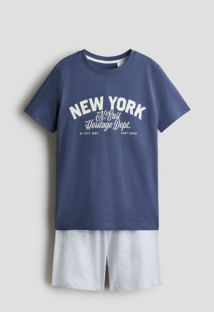 H&M - Cotton jersey pyjamas - dusty blue/new york