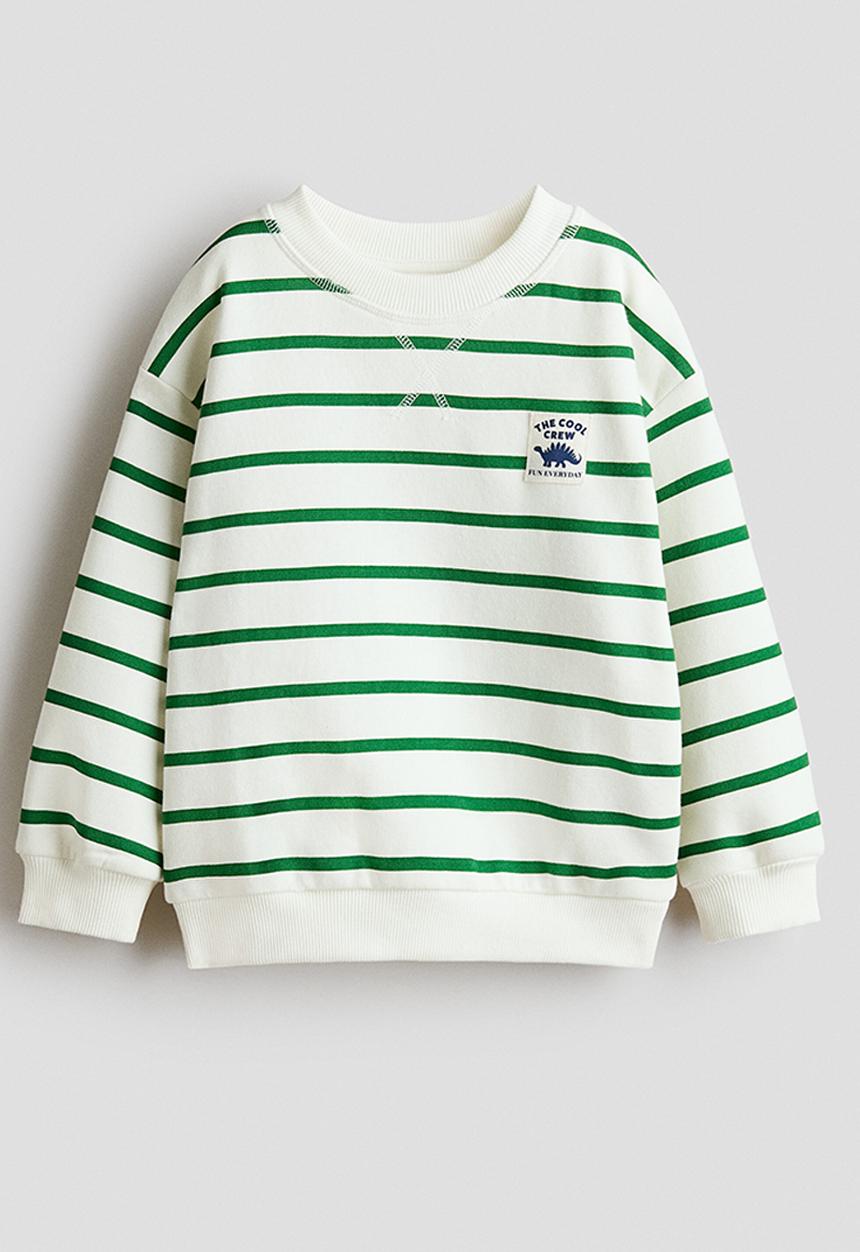 H&M - Printed sweatshirt - green striped/dinosaur