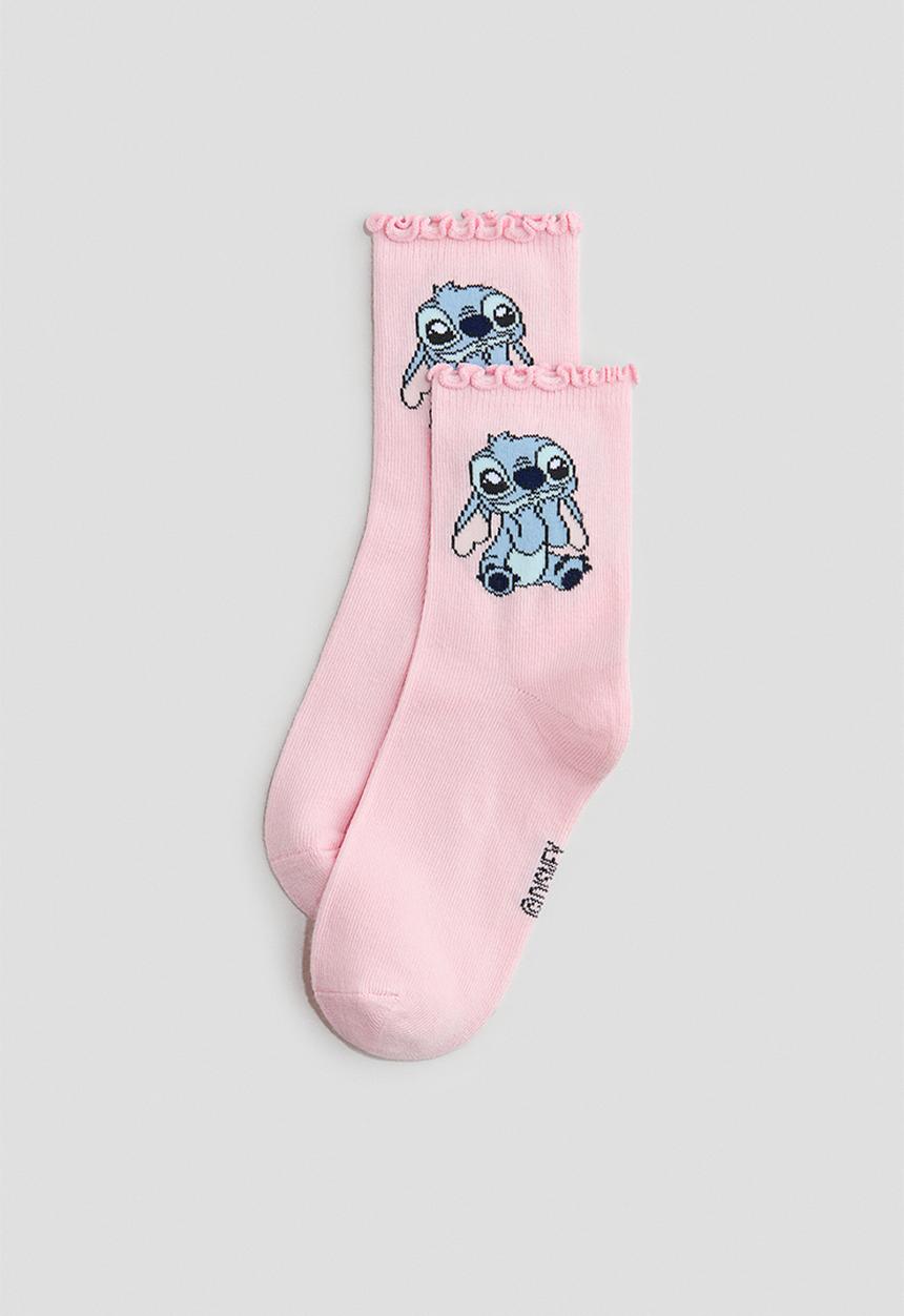 H&M - 5-Pack motif-detail socks - light pink/lilo & stitch