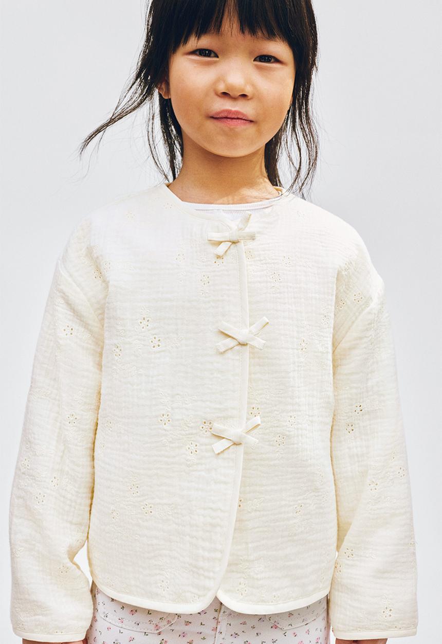 H&M - Bow-detail muslin jacket - cream