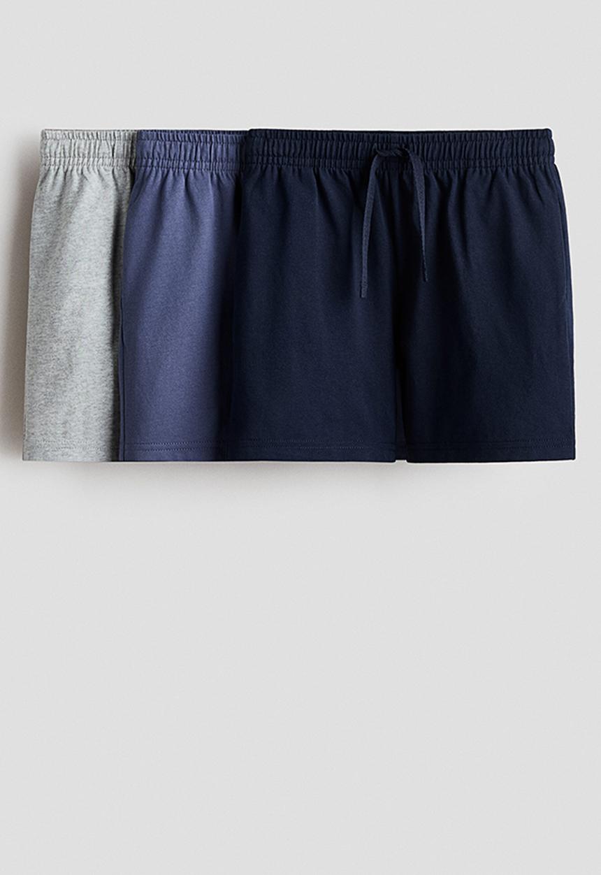 H&M - 3-pack cotton jersey shorts - light grey marl/navy blue