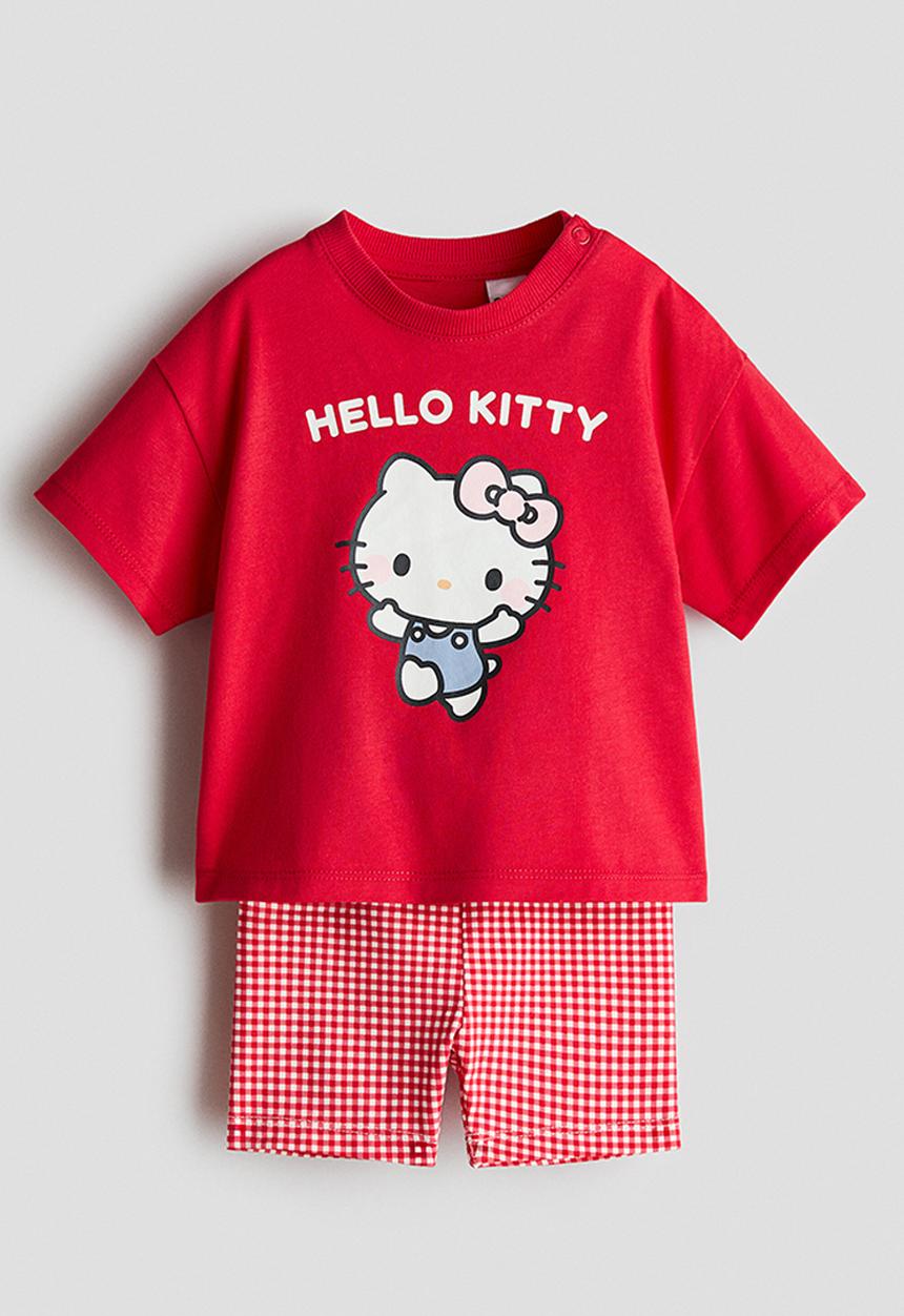 H&M - 2-piece printed cotton set - red/hello kitty