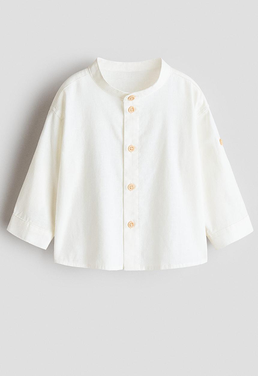 H&M - Linen-blend grandad shirt - white