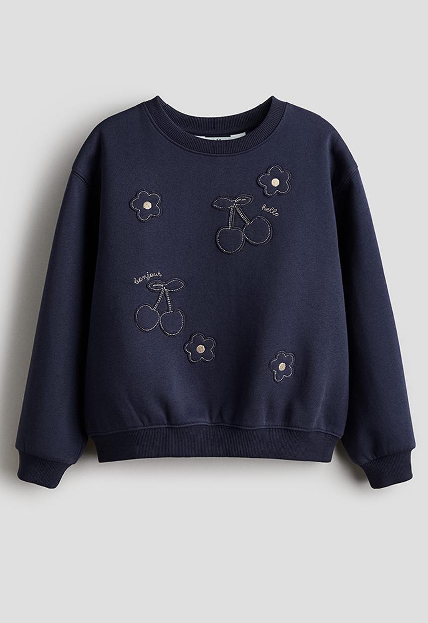 H&M - Motif-detail sweatshirt - navy blue/cherries