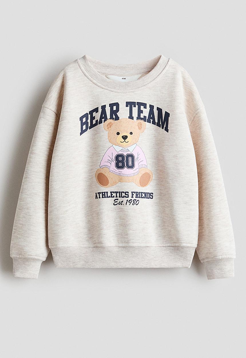 H&M - Motif-detail sweatshirt - beige marl/bear team