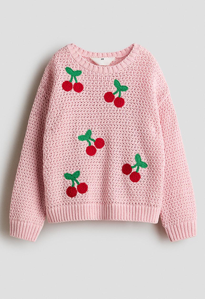 H&M - Hole-knit jumper - light pink/cherries