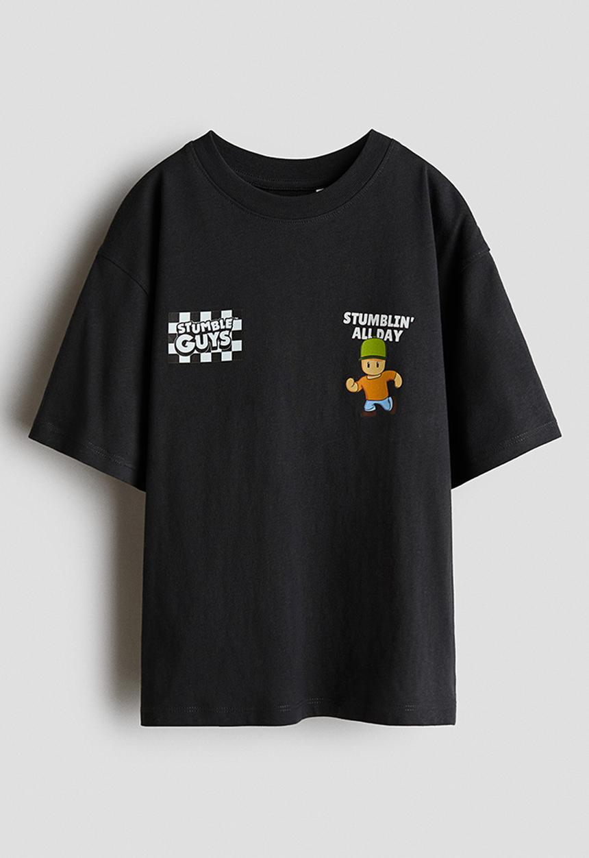 H&M - Printed cotton t-shirt - black/stumble guys