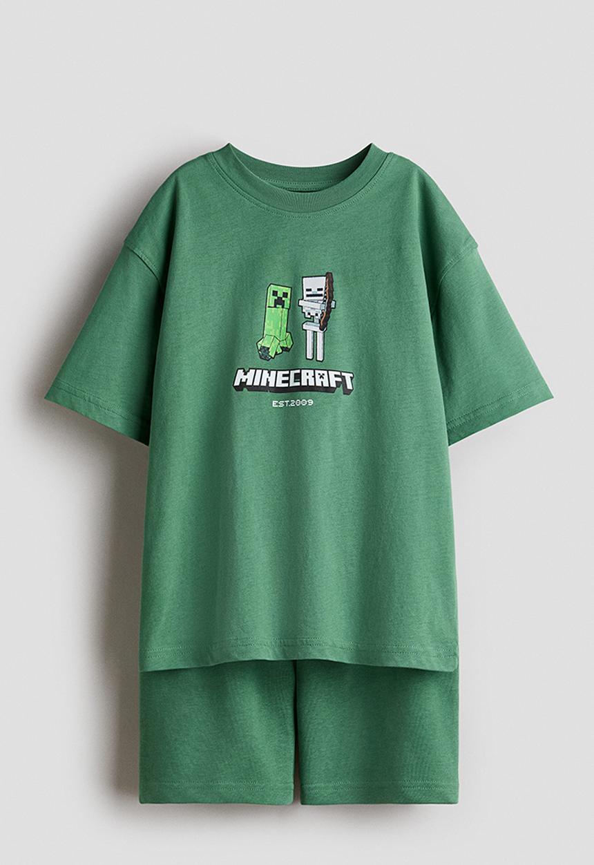 H&M - 2-piece printed jersey set - green/minecraft
