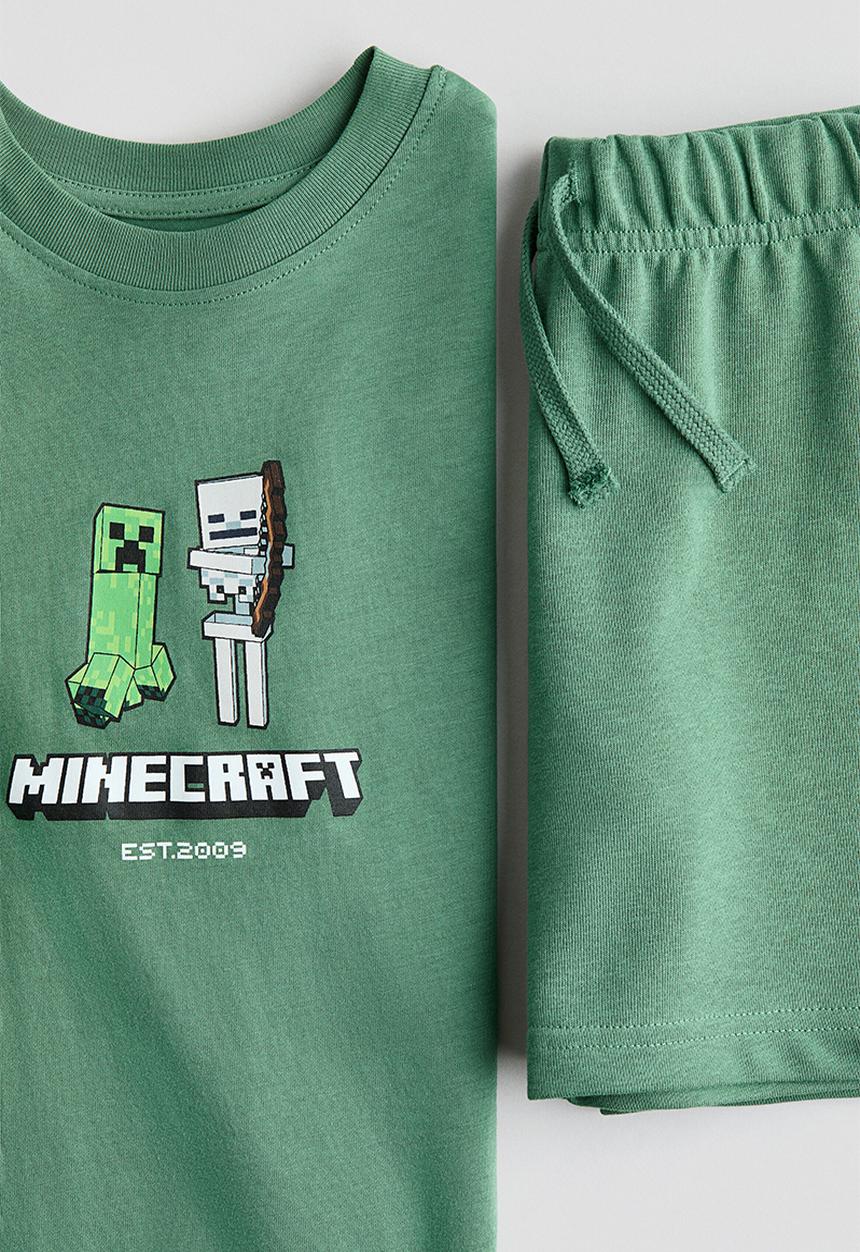 H&M - 2-piece printed jersey set - green/minecraft