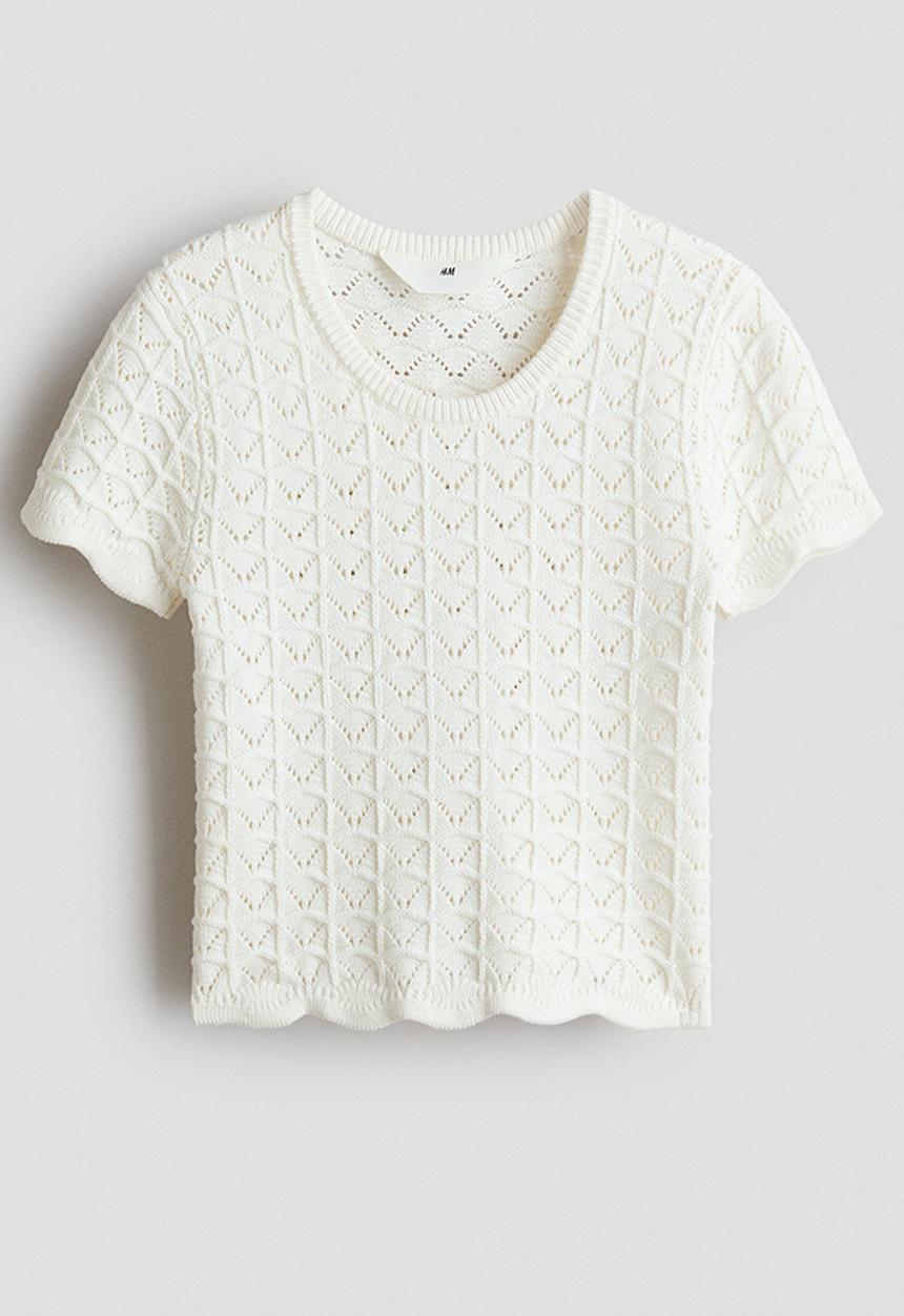 H&M - Crochet-look pointelle-knit top - cream