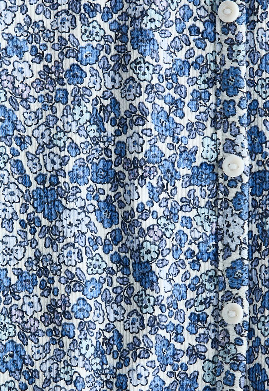H&M - Button-detail ribbed top - blue/floral