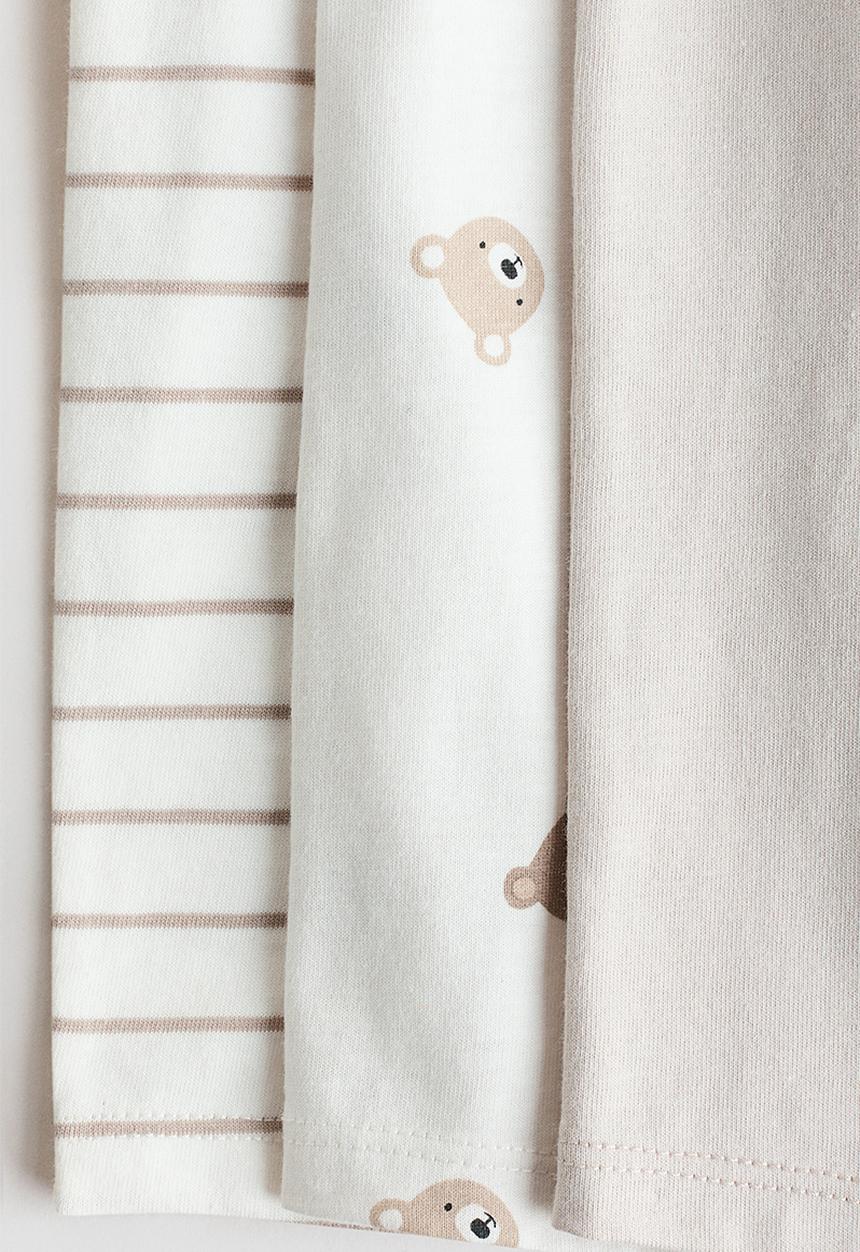 H&M - 3-pack short sleepsuits - cream/bears