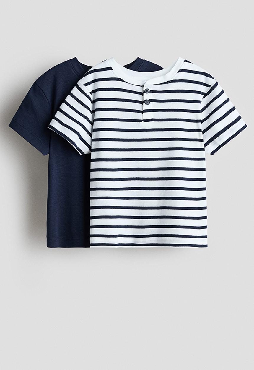 H&M - 2-pack henley t-shirts - navy blue/striped