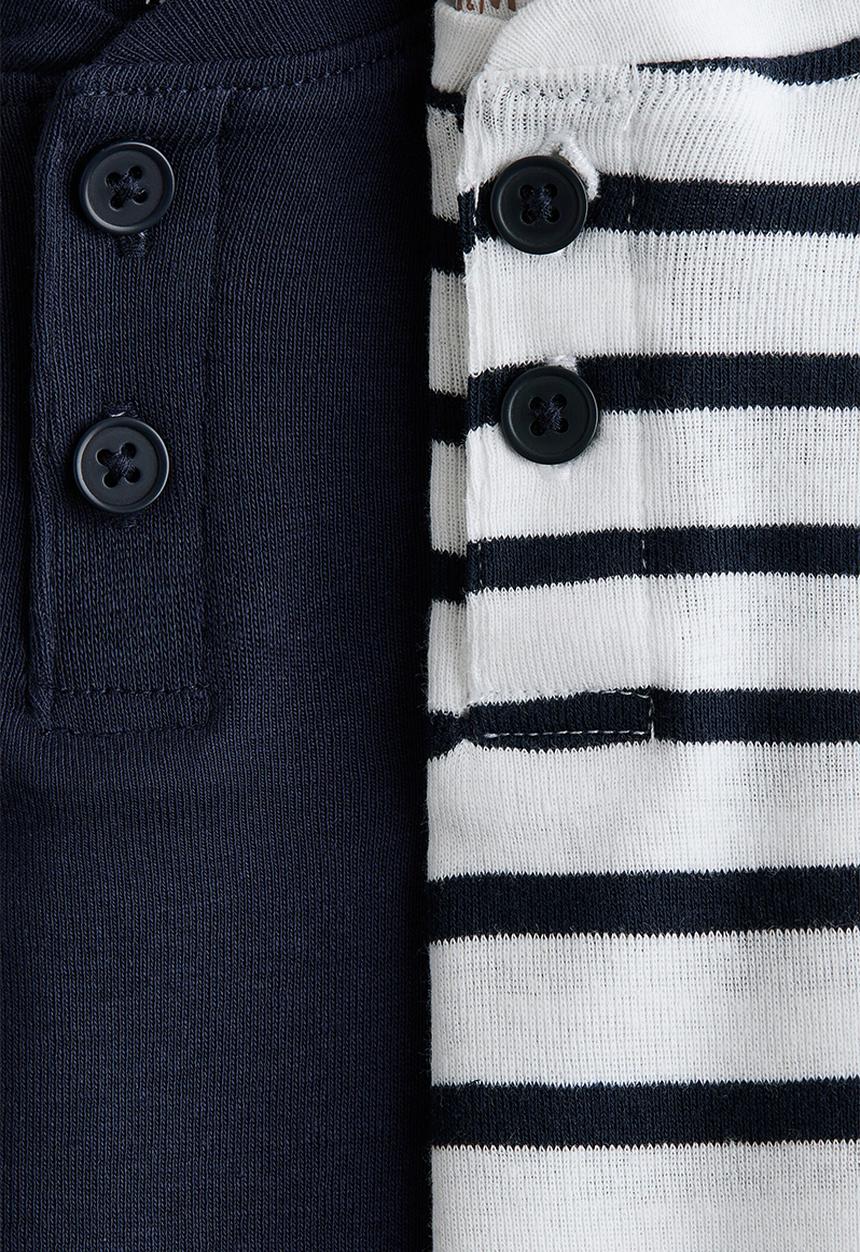 H&M - 2-pack henley t-shirts - navy blue/striped