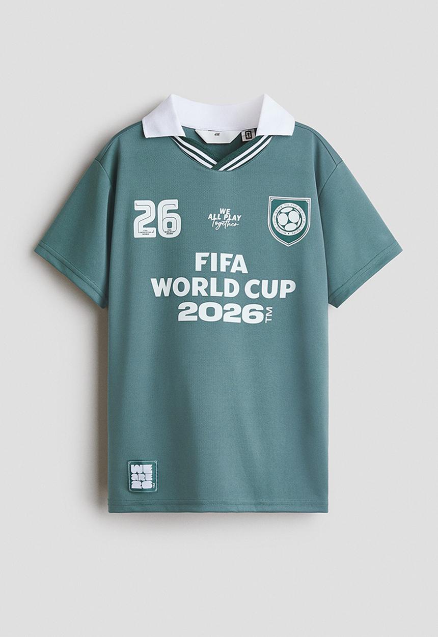 H&M - Print-motif collared football shirt - turquoise/fifa world cup 2026™