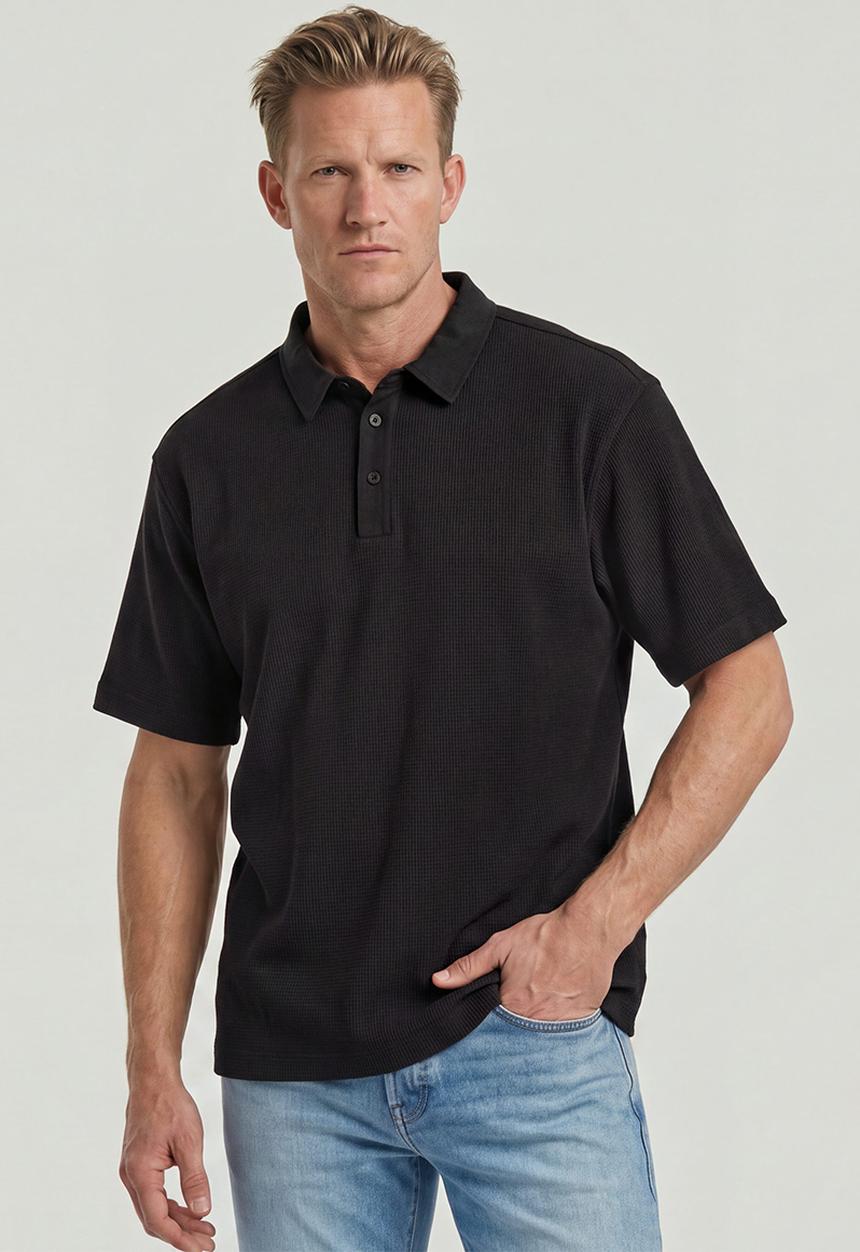 G-STAR - Heavy Waffle Loose Polo S\S - Dk Black