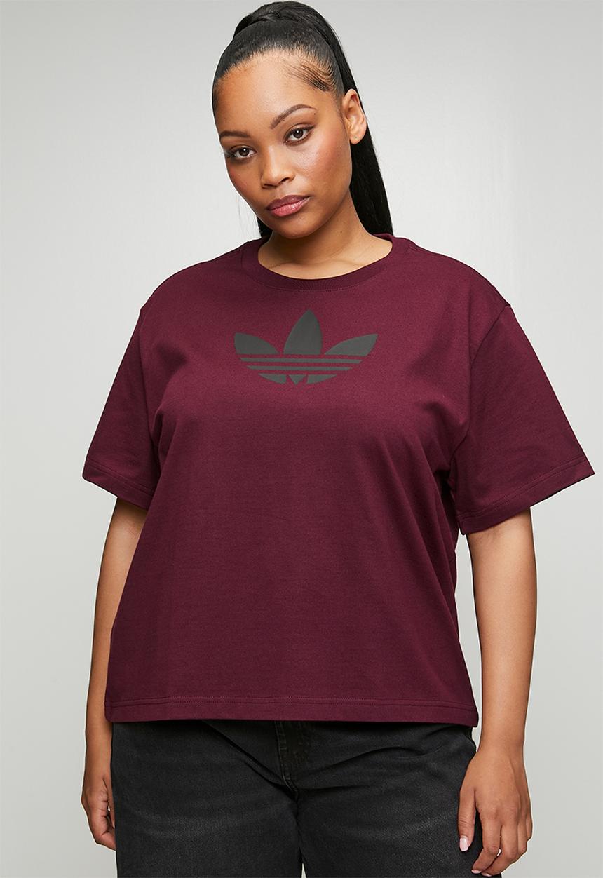 adidas Originals - Plus trefoil boxy t w tee - maroon/black
