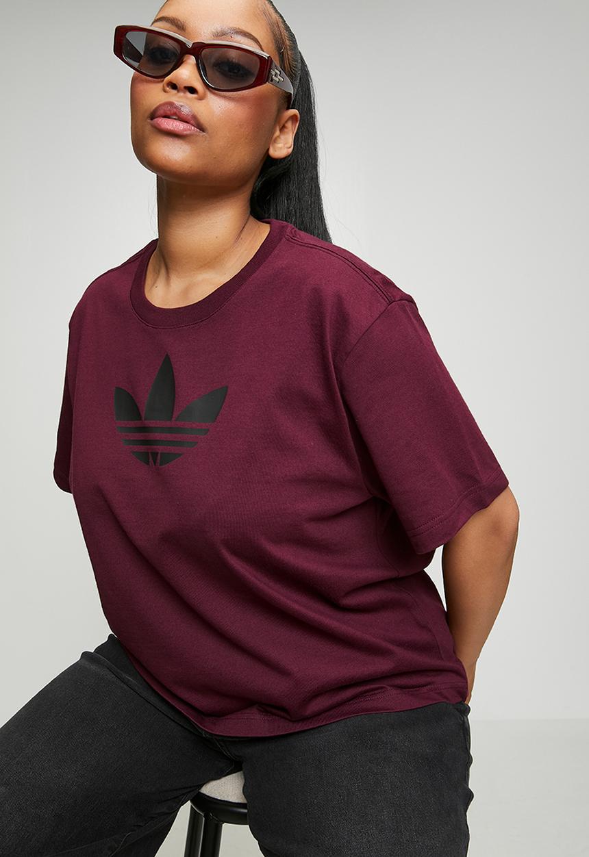 adidas Originals - Plus trefoil boxy t w tee - maroon/black