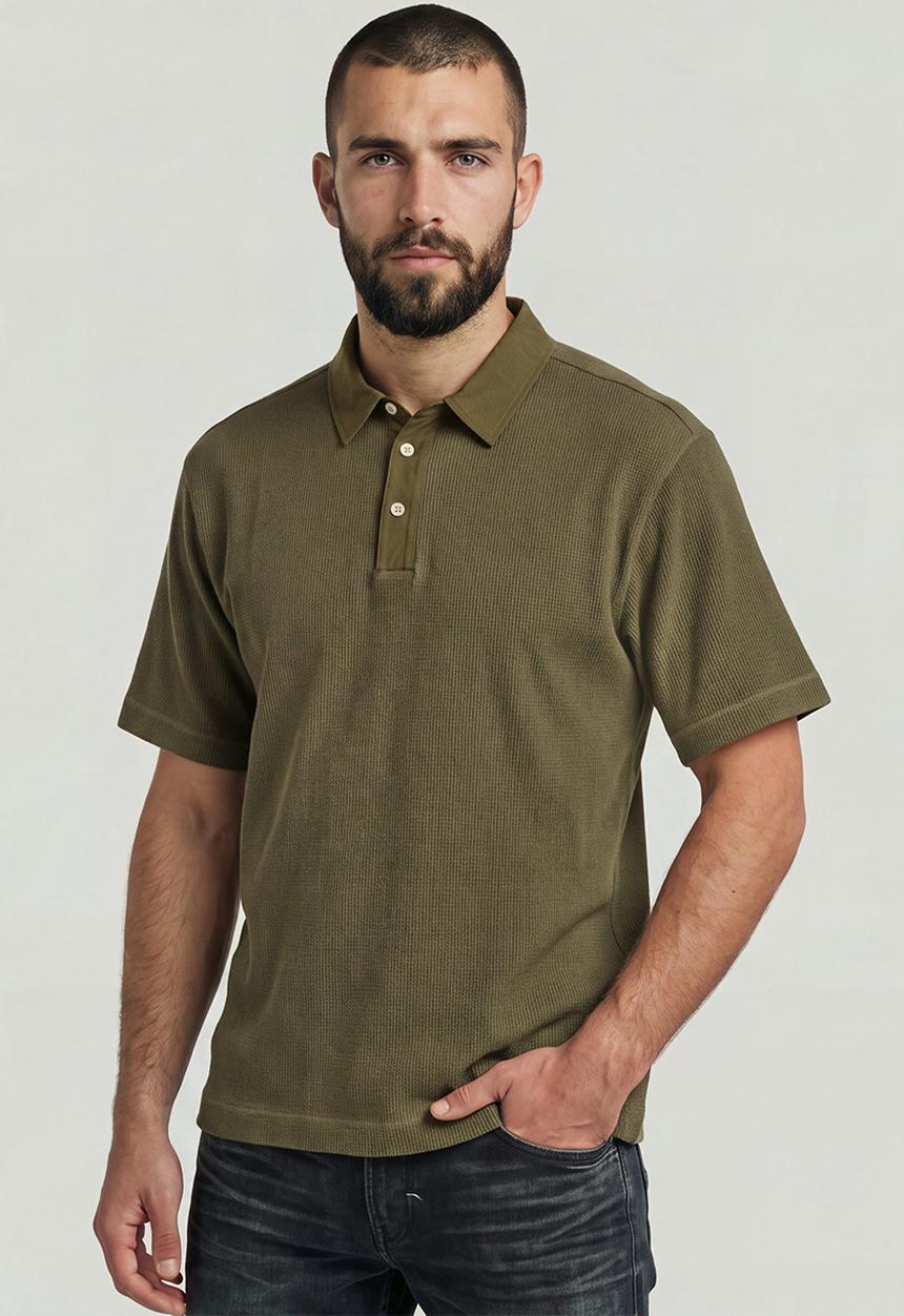 G-STAR - Heavy Waffle Loose Polo S\S - Dark Khaki