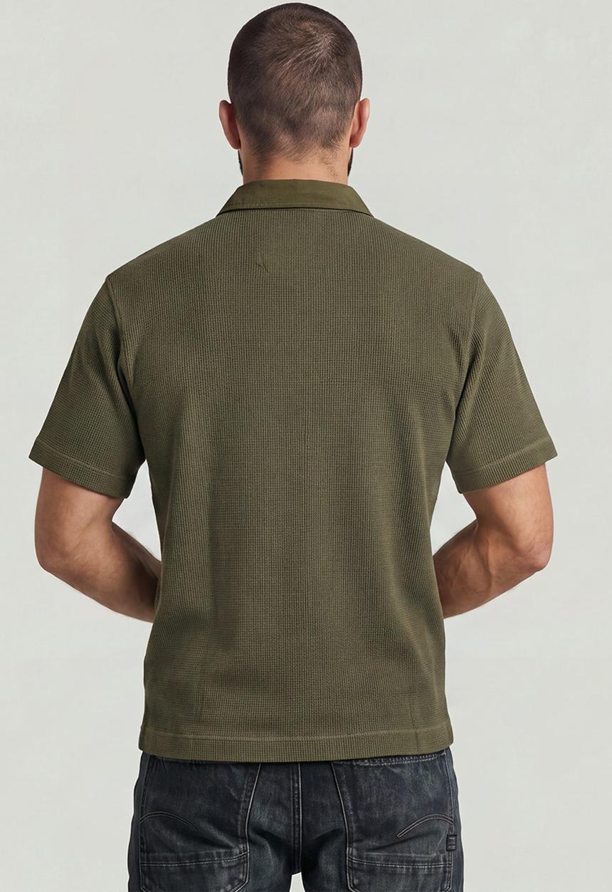 G-STAR - Heavy Waffle Loose Polo S\S - Dark Khaki