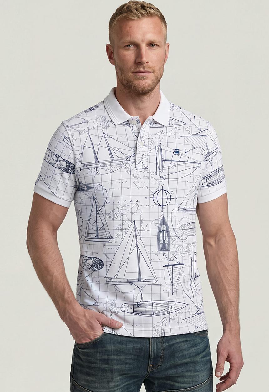 G-STAR - Dunda Slim Aop Polo - White