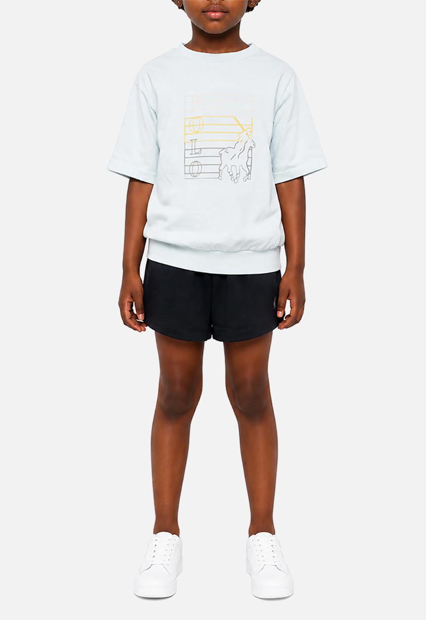 POLO - Girls Isabella Printed Blouson Short Sleeve Tee - Ice Blue