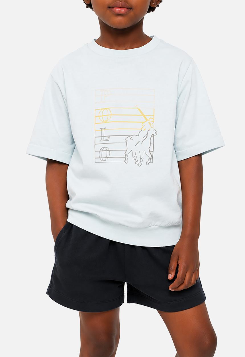 POLO - Girls Isabella Printed Blouson Short Sleeve Tee - Ice Blue